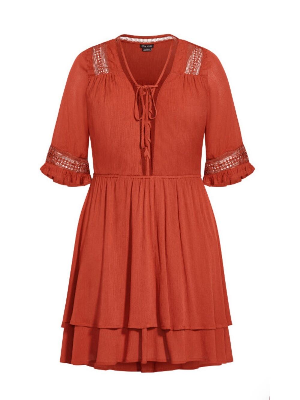 City Chic Women Sz S/16 Dress Browne Crochet Trimming Bohemia Pull Over Waist